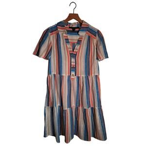 CLOVER AND SLOANE Lightweight Stripe Linen Blend Shirt Dress w Metallic thread M